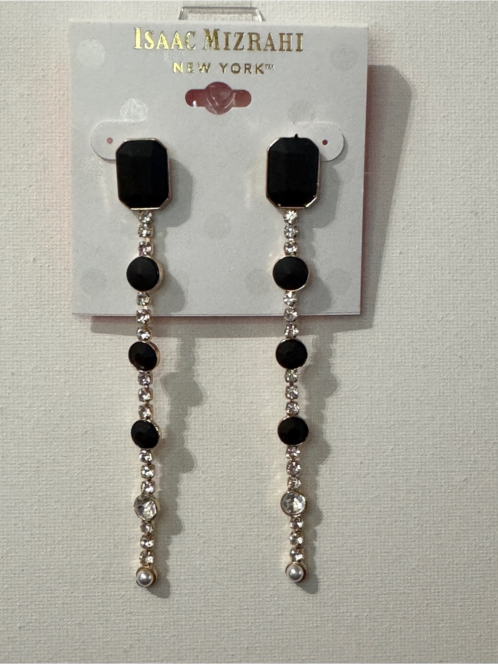 Isaac Mizrahi Black and Silver Linear Drop Earrings